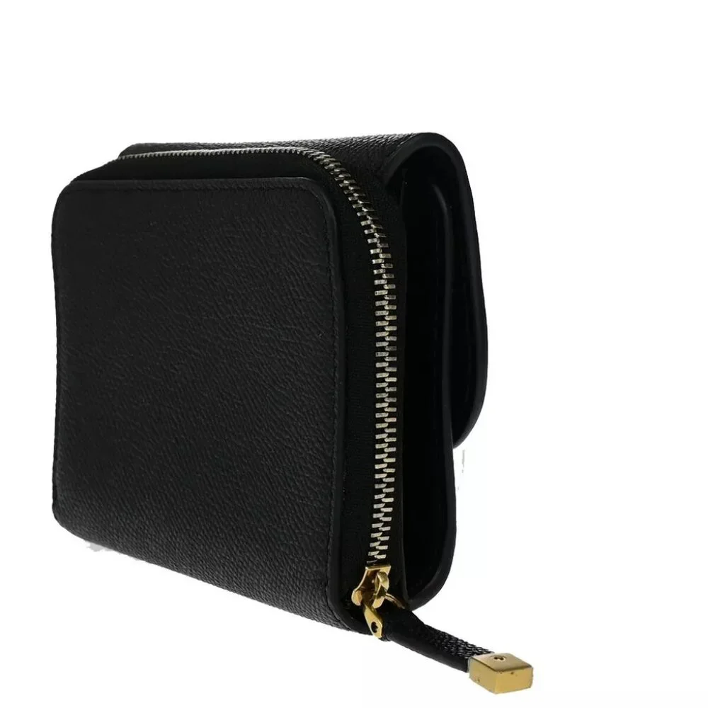 CHRISTIAN DIOR Logo Saddle Trifold Wallet Purse Leather Black